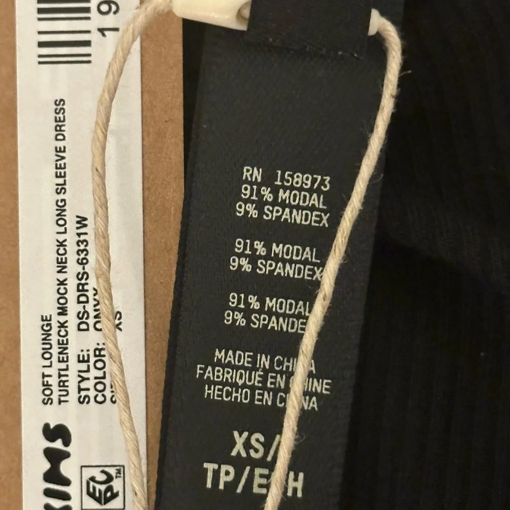 NWT SKIMS Black soft lounge mock turtleneck sleeve dress - Picture 7 of 8